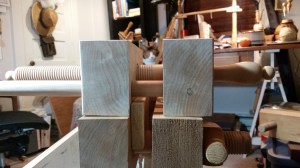 Looking down the length of the press with the plough and guide board in place